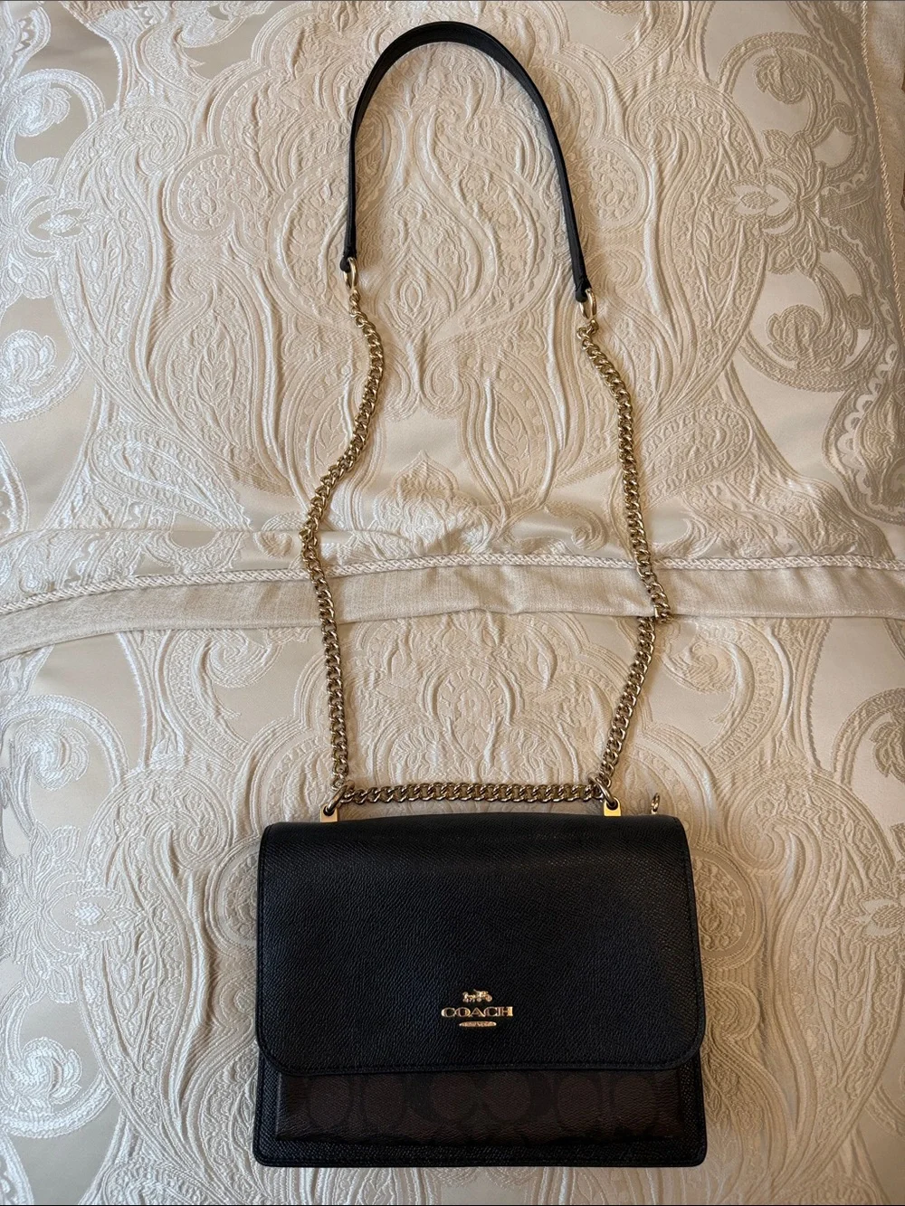 Coach Black Leather Crossbody with Gold Chain - Picture 2 of 10